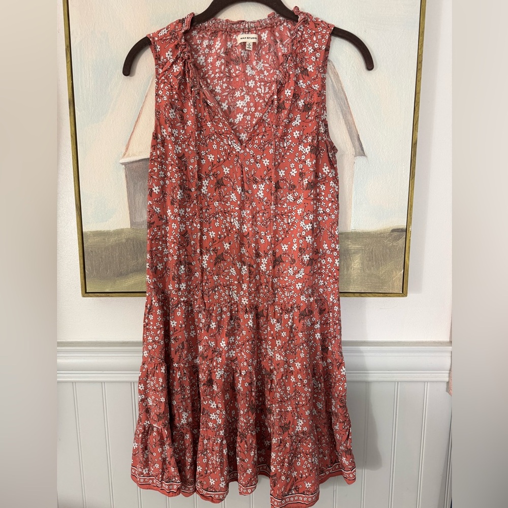 Max Studio Red Floral Print Sleeveless Tiered Dress Womens Size Small - Picture 2 of 5